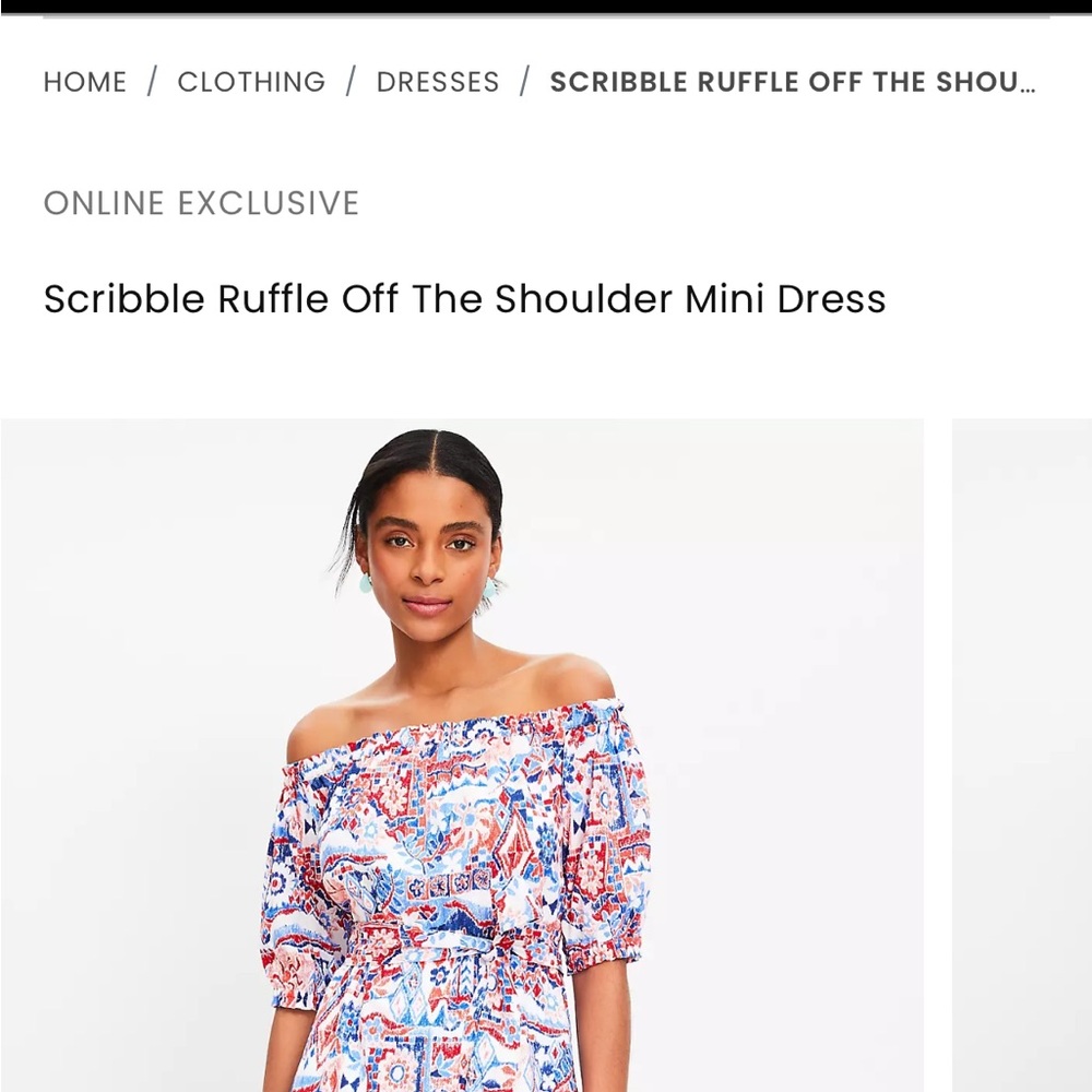 LOFT Off-Shoulder Ruffle Mini Dress - Blue and Red